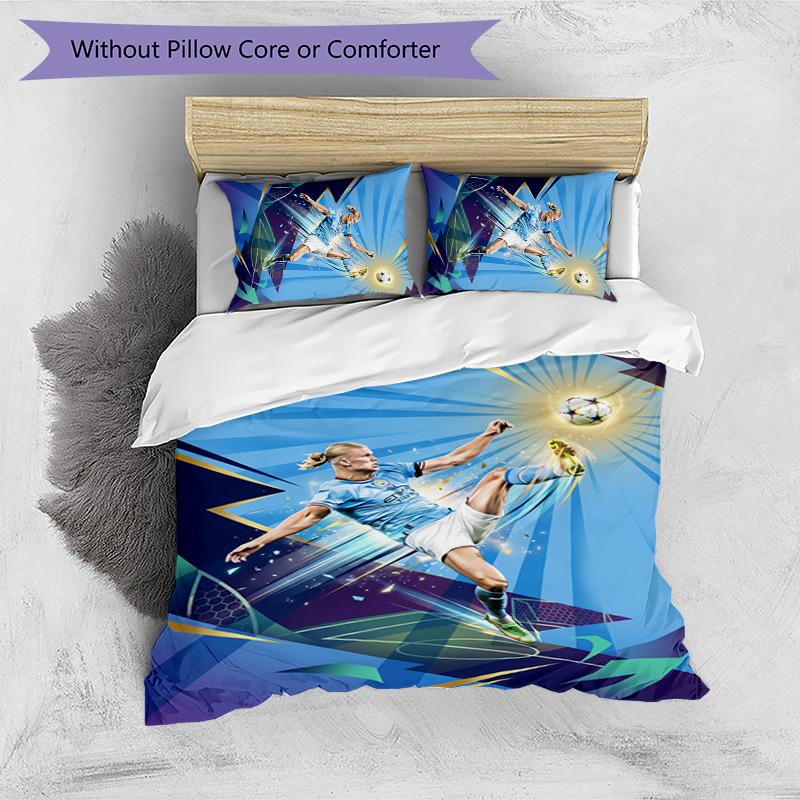 Set Biancheria da Letto 3 Pezzi Stampato Erling Haaland Traspirante Copripiumino con Federe Biancheria da Letto Decorativa per Camera da Letto Casa