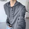 INCERUN Oversized Men Long Sleeve Transparent Loose Drawstring Hooded Tops T-shirts