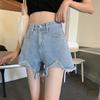 Pantaloncini di Jeans Neri a Vita Alta Comodi Skinny alla Moda e Versatili da Donna Sezione Sottile Gamba Larga Larghi Sottili con Bordo Grezzo Estivi