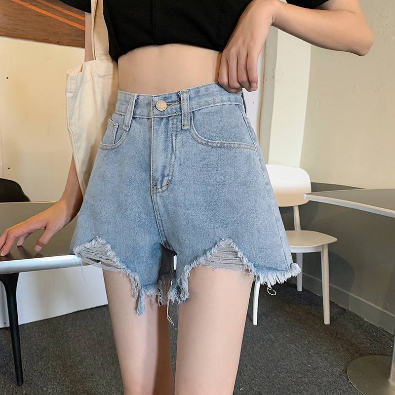Pantaloncini di Jeans Neri a Vita Alta Comodi Skinny alla Moda e Versatili da Donna Sezione Sottile Gamba Larga Larghi Sottili con Bordo Grezzo Estivi