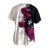 Retro Rose Print Round Neck Short Sleeved T-shirt for Women Breathable Polyester Stretch Comfortable for Everyday