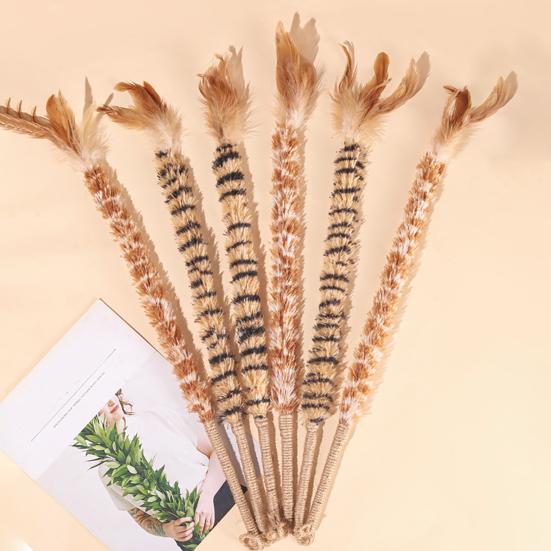 Cat Feather Wand Toy Fluffy Wand with Sisal Rope Handle Feather Duster Shape Interactive Cat Teaser Toy Gift for Cat Owners