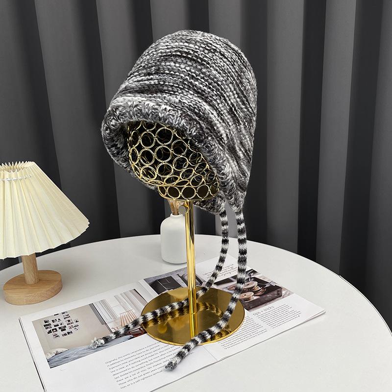 Handmade Crochet Ear Protection Woolen Hat for Women in Autumn and Winter with Colorful Tassel Ball Pullover Cold Hat Knitted Lei Feng Hat