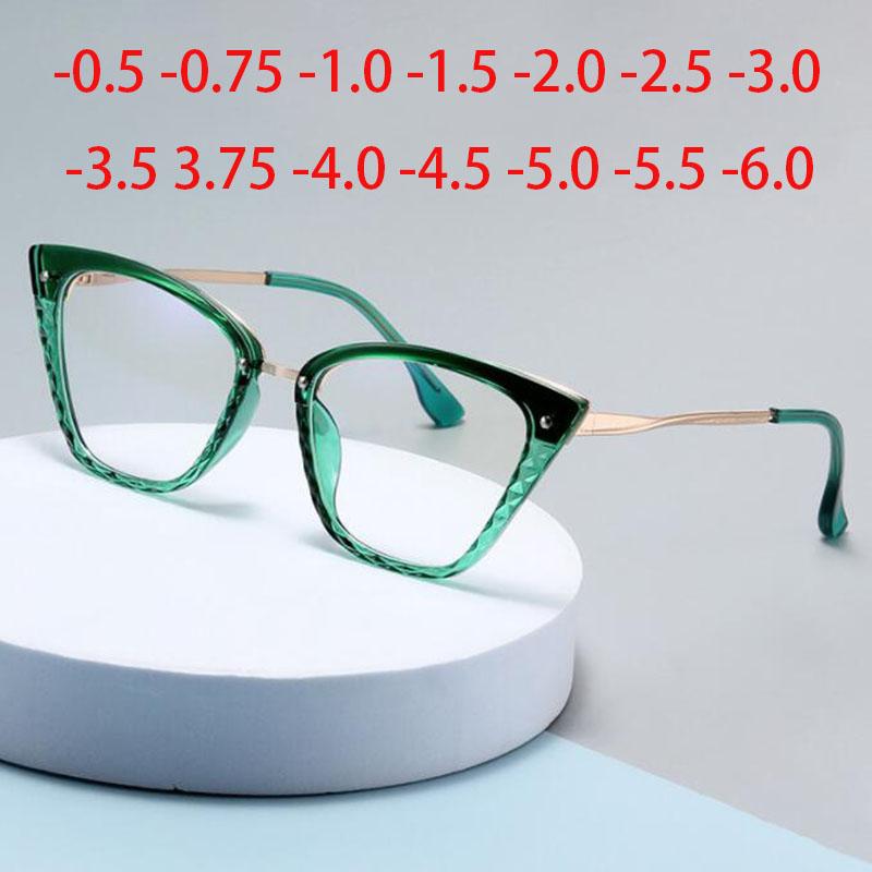 Damskie Okulary Korekcyjne Vintage Trapezoidalne Kryształowe Okulary do Myopii Soczewki Minus -1.0 -1.5 -2.0 Do -6.0