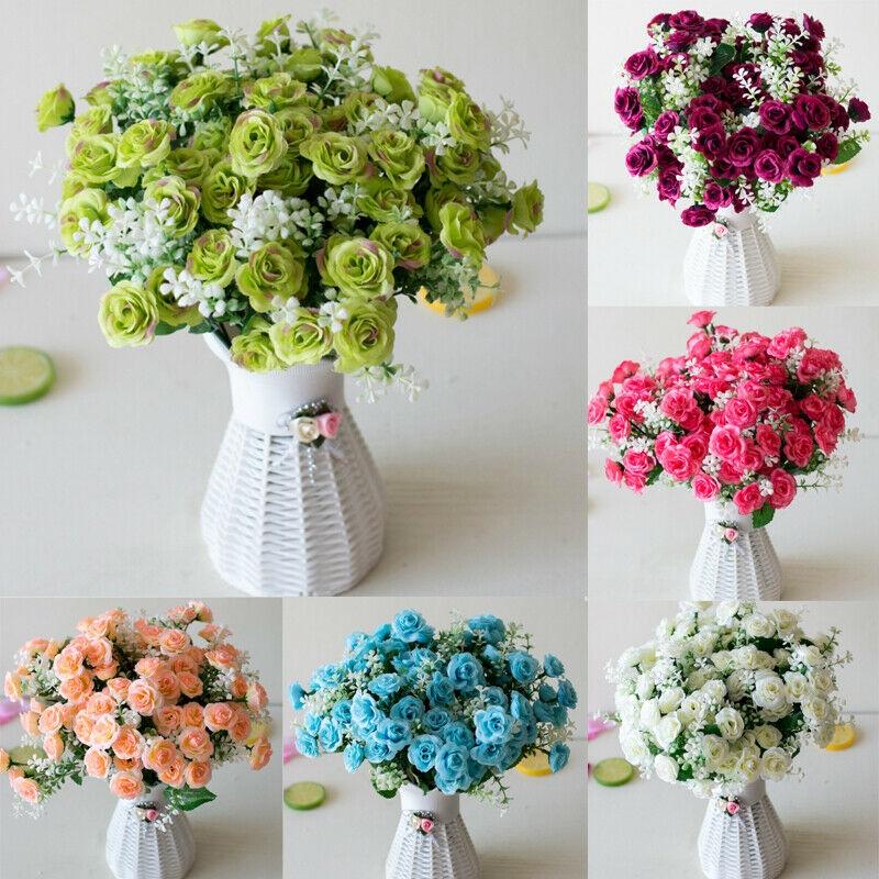15head Rose Artificial Bouquet Silk Fake Flowers Wedding Party Decoration Home