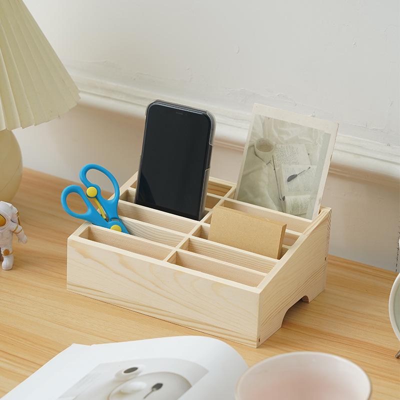 Wooden Multi-Compartment Phone & Office Storage Box