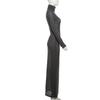 Herbst und Winter Damen Sexy Perspektive Slim-Fit High-Neck Langarm Volltonfarbe Langer Rock Temperament Kleid