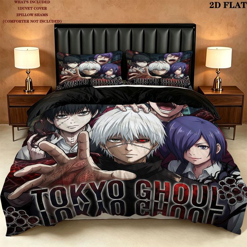 Tokyo Ghoul Vzor Povlečení Sada Prošívaných Dek Quilt Cover Povlak na Polštář Domácí Narozeninový Dárek(1 * povlak na peřinu + 2 * povlak na polštář, bez jádra)