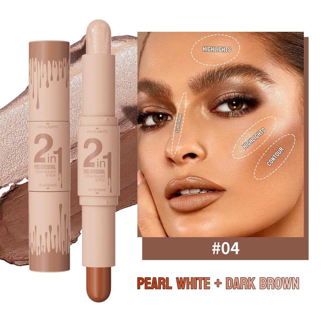 Contour Highlight Stick,DualEnded Face Contouring Stick withConcealer,Sculpting Brightening Makeup,Creamy Blendable Contour Stick for Cheekbones Nose