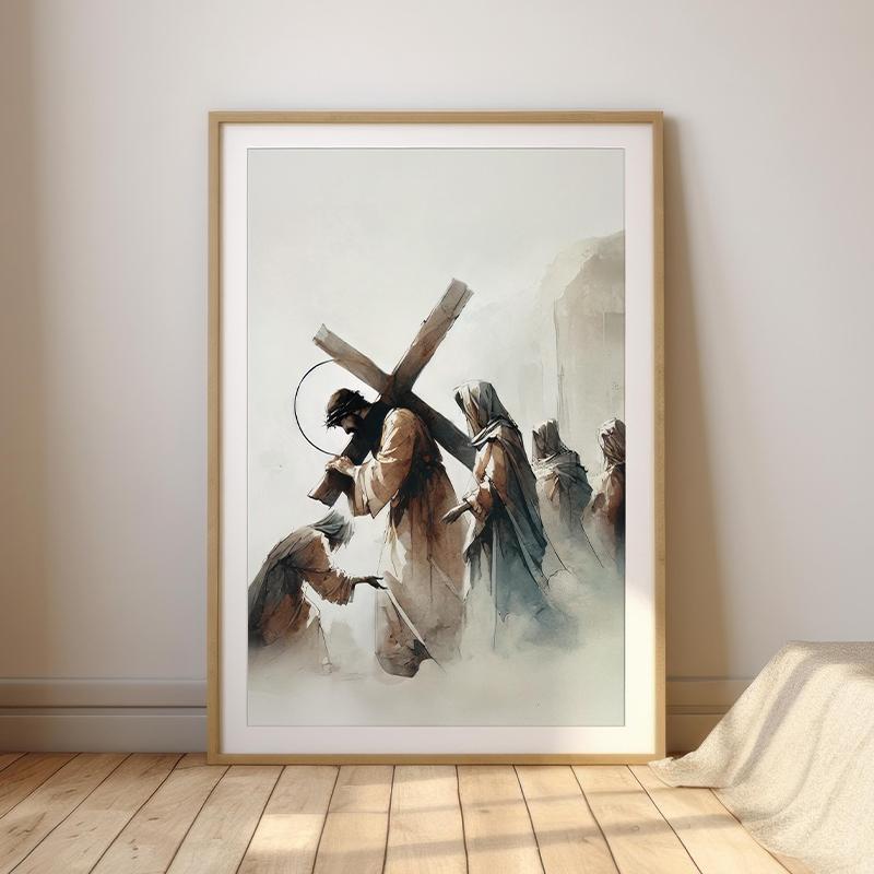 Jesus Carry The Cross Posters and Prints Canvas Printing Vintage Christian Wall Art Picture for Living Room Home Decor Gifts