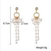 Irregular Crystal Flower Imitation Pearl Tassel Long Drop Earrings for Female Geometric Pendant Ear Wedding Jewelry