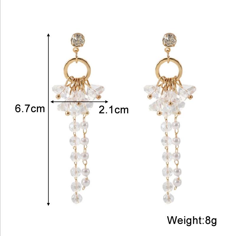 Irregular Crystal Flower Imitation Pearl Tassel Long Drop Earrings for Female Geometric Pendant Ear Wedding Jewelry