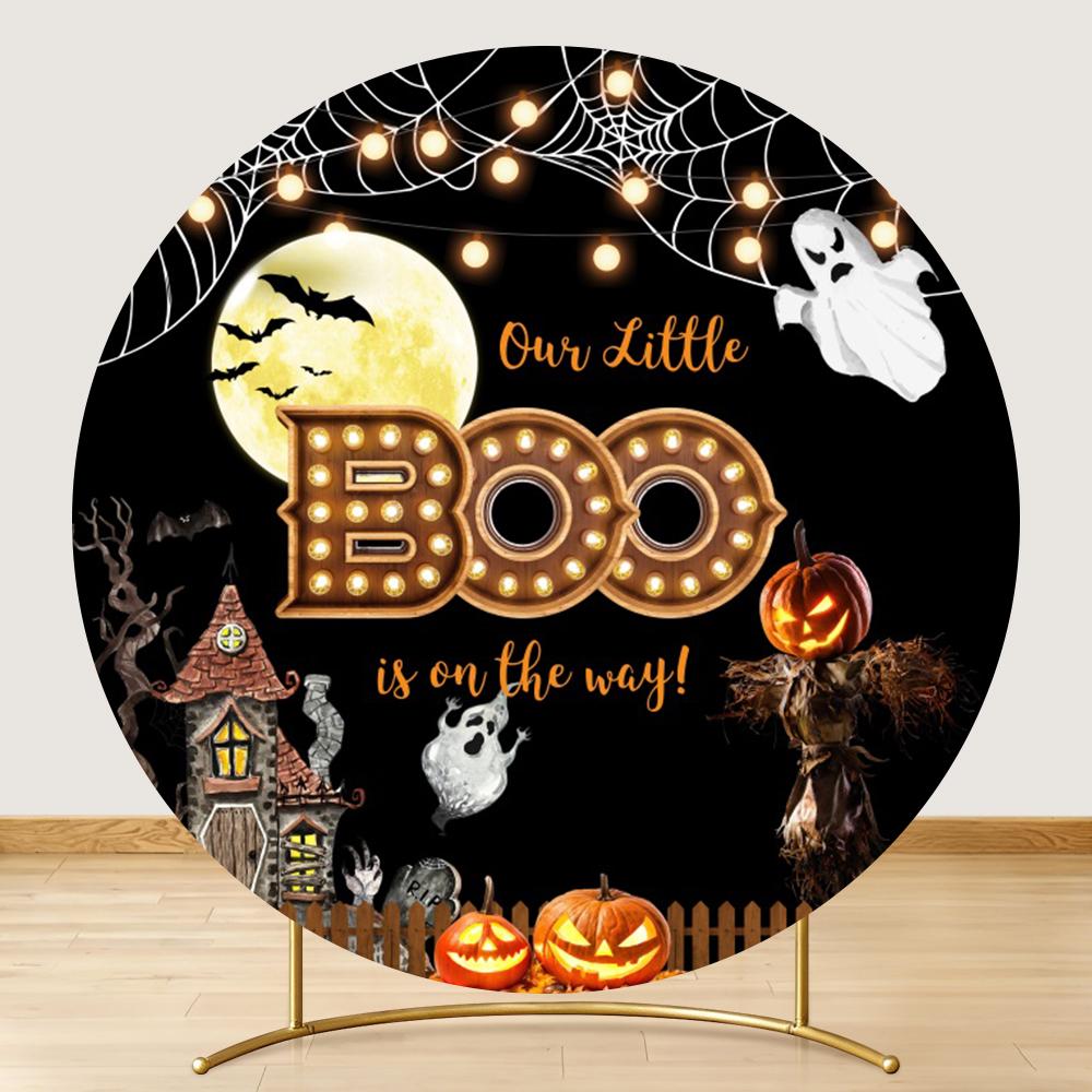 Halloween Party Round Backdrop Cover Pumpkin Witch Full Moon Night Castle Baby Shower Birthday Circle Photo Background Props