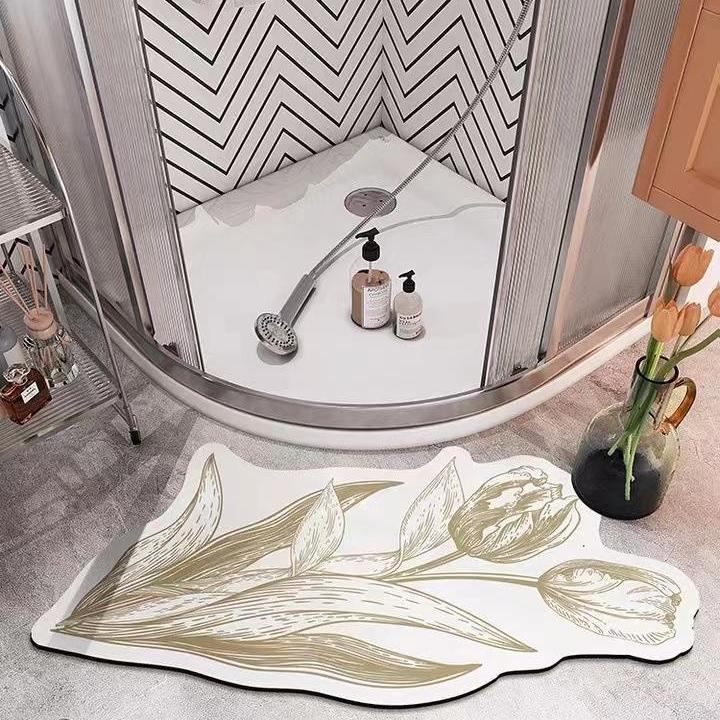 Zakřivená podlahová rohož do koupelny, savá rohož z rozsivek, rychleschnoucí protiskluzová měkká rohož do koupelny, vějířovitá podložka do sprchy