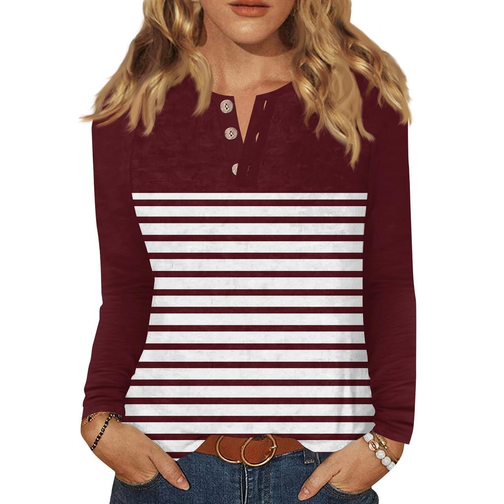 Camiseta de Mujer Estampada Botón Manga Larga Diario Fin de Semana Moda Básica Cuello en V Regular Top