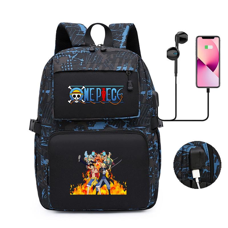 Popular One Piece Periphery, Printed Backpack, Large-Capacity Schoolbag For Young Students, Usb Computer