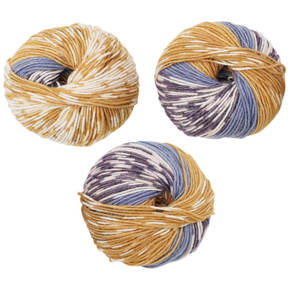 3 balls of raw wool gradient medium 100g superwash made in Beige x Purple x Blue yarn, dyed, weight, (approx. 215m), 50% wool, 50% acrylic, Italy,
