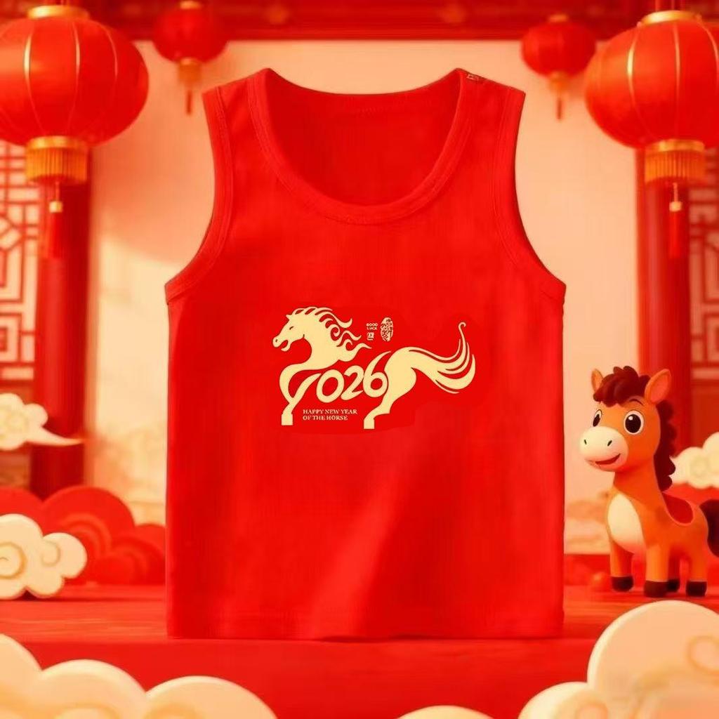 Kids' Red Cotton Vest, Winter Inner Wear for Boys & Girls, Year of the Rat Sleeveless New Year Outfit