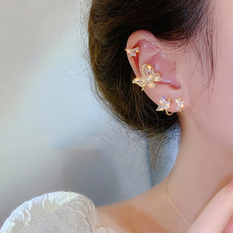 Zircon Butterfly Ear Clips Without Ear Piercings Women'S Ear Bone Clips 2022 Trendy Personality Temperament Earrings Ear Hanging