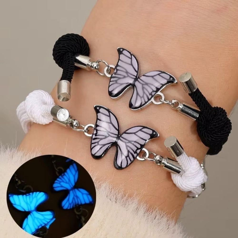 2Pcs/Set Butterfly Couple Bracelets Luminous Heart Beaded Bracelet Cute Magnetic Bracelets  Couple