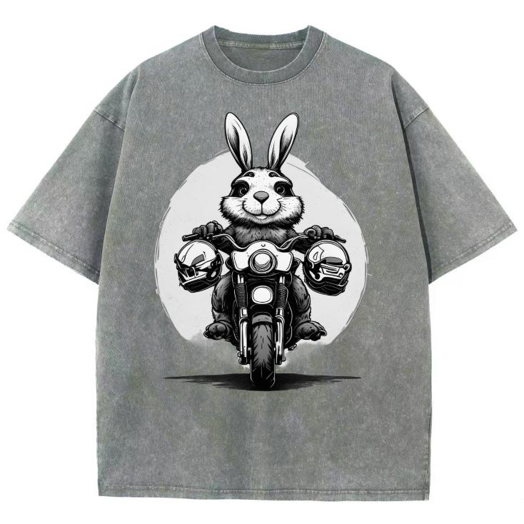 Summer Women's Short Sleeve Cartoon Animal Print Oversized Washed Denim Unisex T-Shirt Vintage Harajuku Style Funny Outfit