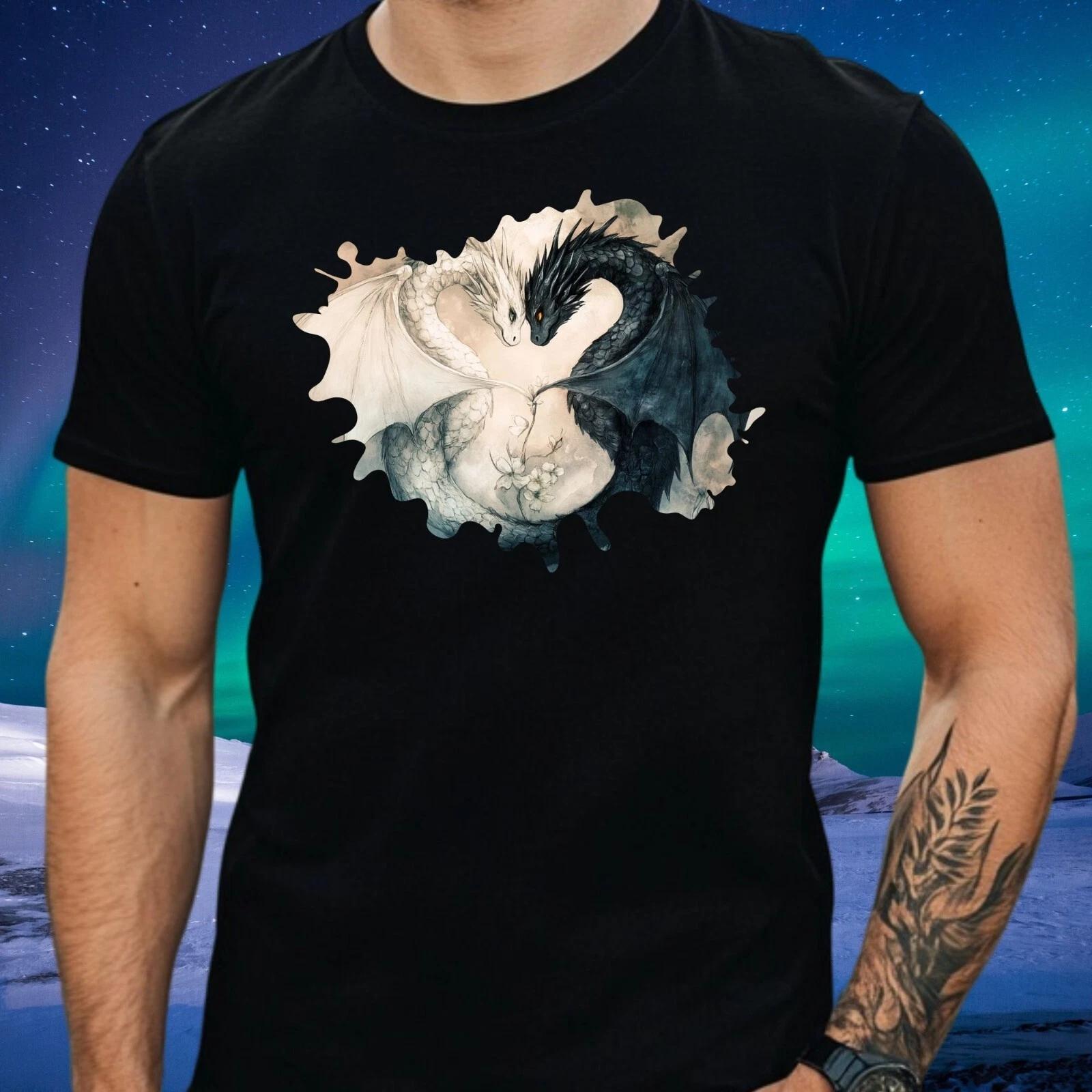 T-Shirt Herren Weißer und schwarzer Drache Motiv Baumwolle Größe S bis 5XL XXXXL