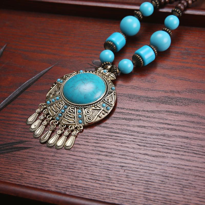 Collier à pampilles en pierre en forme de goutte d'eau ethnique bohème vintage pour femmes, chaîne gitane, accessoires de bijoux