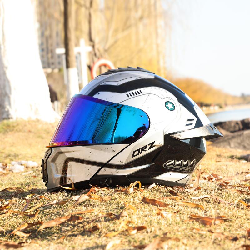 ORZ-958-Full Flip Up Motorcycle Helmet Dual Visor, Reinforced ABS Shell, DOT Certified Shockproof Outdoor Motorbike Safety Gear