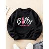 Kids Crewneck Sweatshirt, Girly Ballet Silhouette Fun Print Long Sleeve Top for Autumn Winter