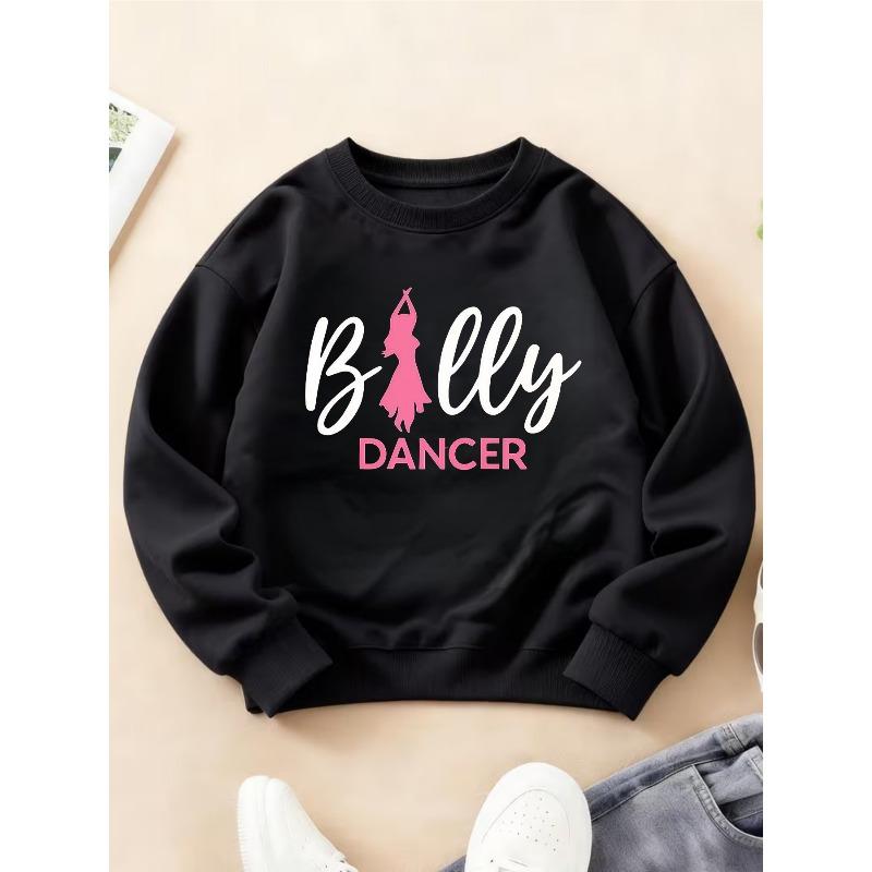 Kids Crewneck Sweatshirt, Girly Ballet Silhouette Fun Print Long Sleeve Top for Autumn Winter 110