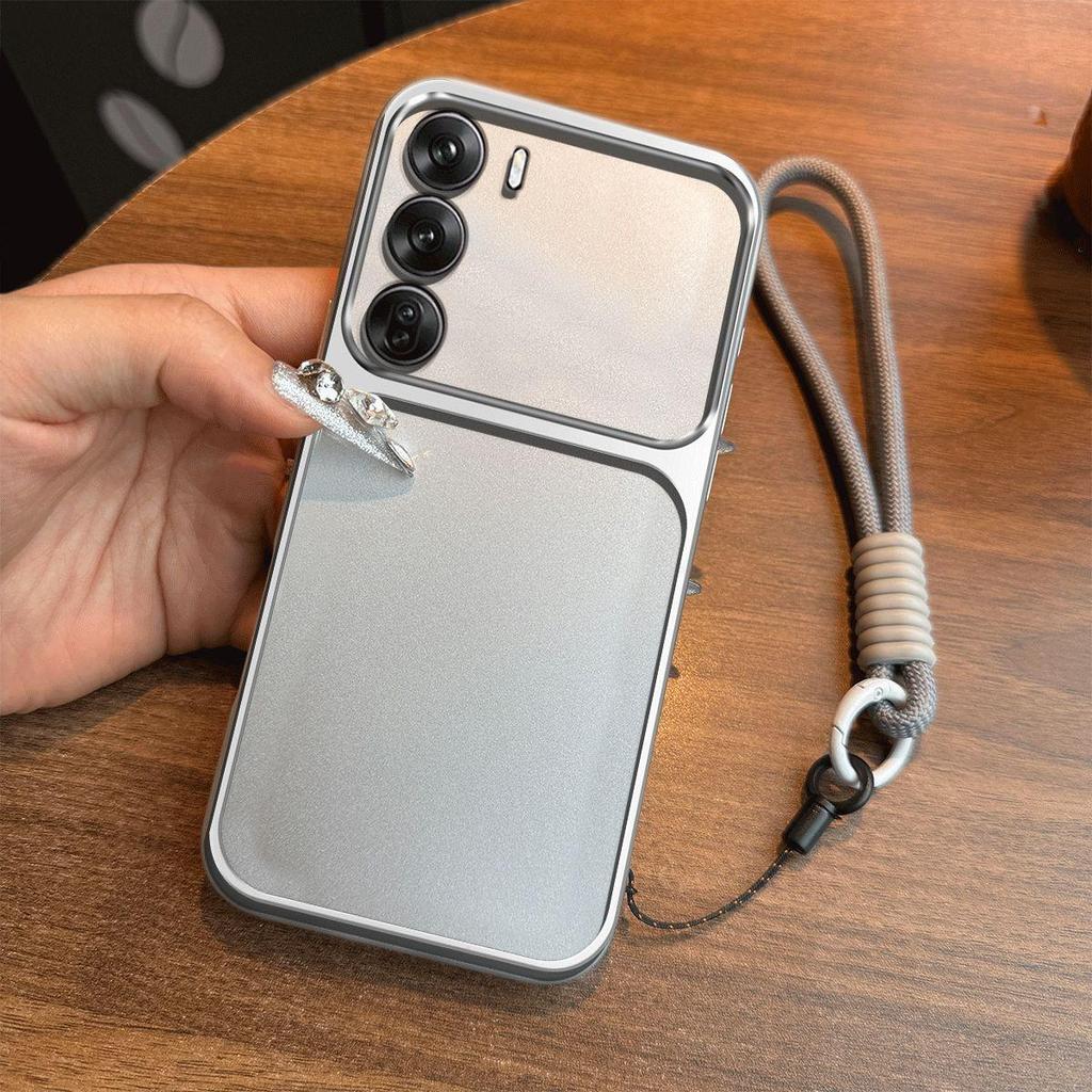 Luxury Big Window Phone Case with Lanyard for OPPO Reno12 5G Premium Textured Casing
