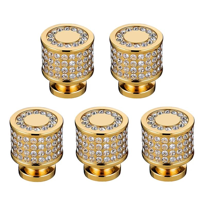 Maçanetas e Puxadores Redondos de Latão com Cristal Tcheco e Ouro Real 24K para Portas de Armário, Móveis, Armários, Guarda-roupas, Gavetas