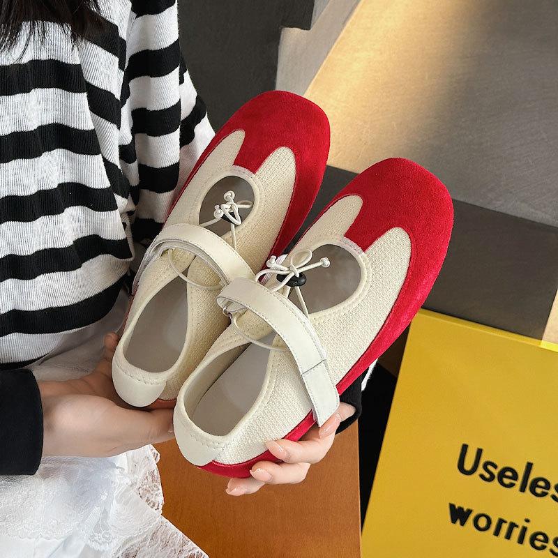 Spring and summer new leather ballet single shoes casual versatile fashion Velcro Mary Jane women's shoes
