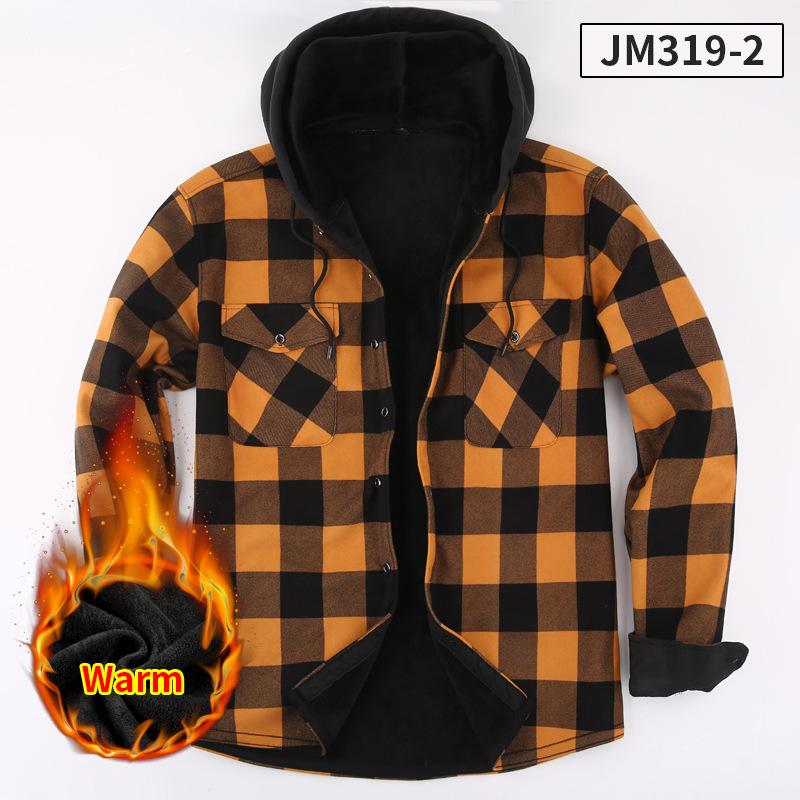 Men's Warm Thick Fleece Plaid Shirt Jacket Sherpa Lined Hoodie Flannel Shirts Outwear Winter Coat with Pockets Button Down Jackets with Hood for Men