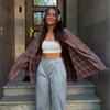 Retro Plaid Loose Lapel Long Sleeve Shirt for Women - Spring & Autumn