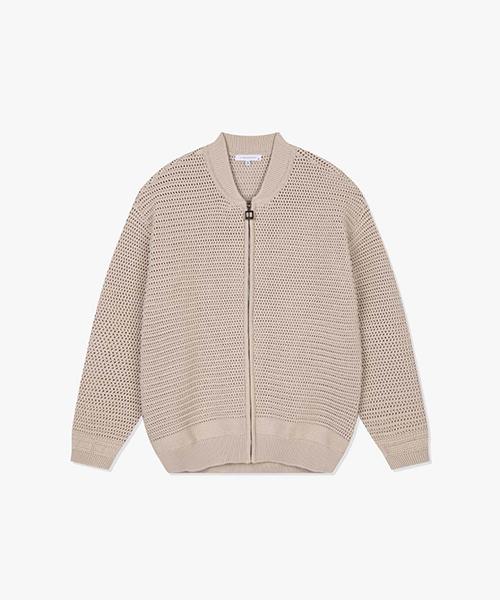 LIBERCLASSY Lks51311 Beige Oversized Bulky Knit Zip-Up Blouson
