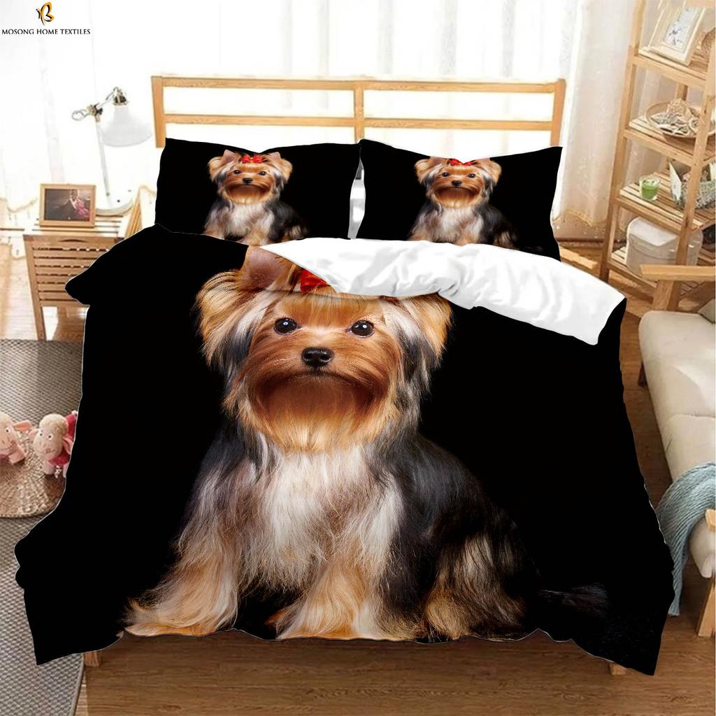 Kinderzimmer Bettwäsche Set Niedlicher Hund Cartoon Druck Bettbezug Kissenbezug Dreiteiliges Set Bequemer Bettbezug Geschenk