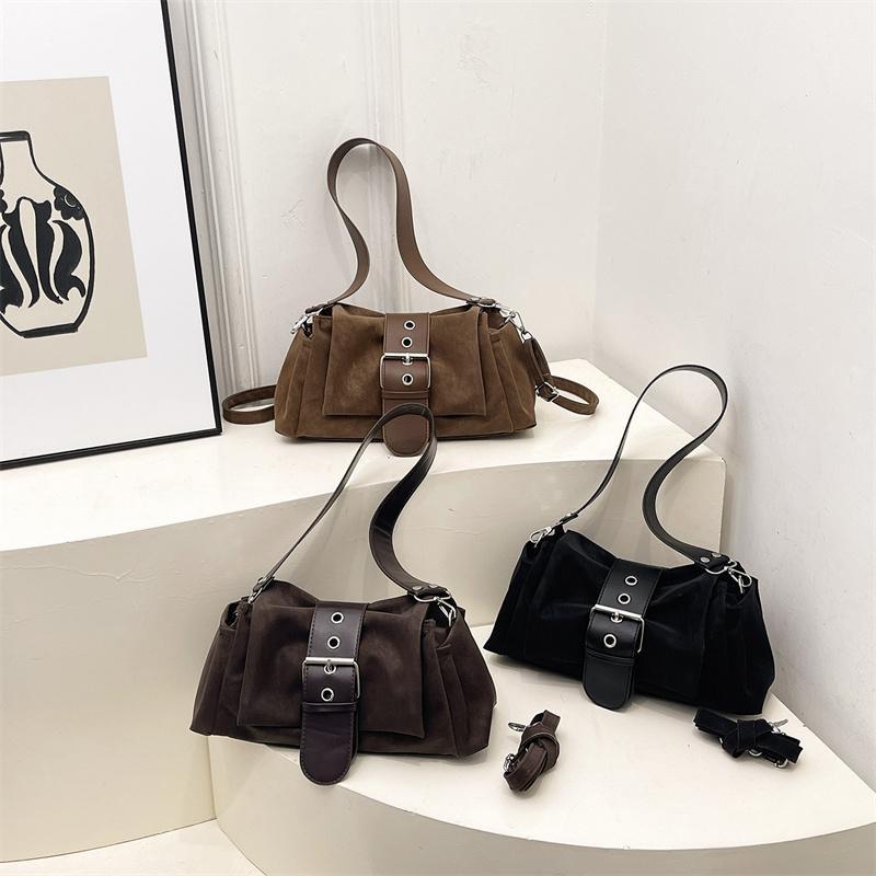 Modische Breite Lederriemen Schultertasche Große Kapazität Y2k Achseltasche Kunstwildleder Damen Klappe Pendler Handtasche