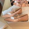 Fashion Soft Leather Shallow Ladies Flats Elegant Pointed Toe Buckle Strap Big Size 2025 Spring Nude Comfortable Work Office Women Shoes
