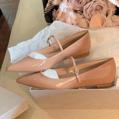 Mode Weiches Leder Flache Damenballerinas Elegant Spitz Schnallenriemen Große Größe 2025 Frühling Nude Bequem Arbeit Büro Damenschuhe