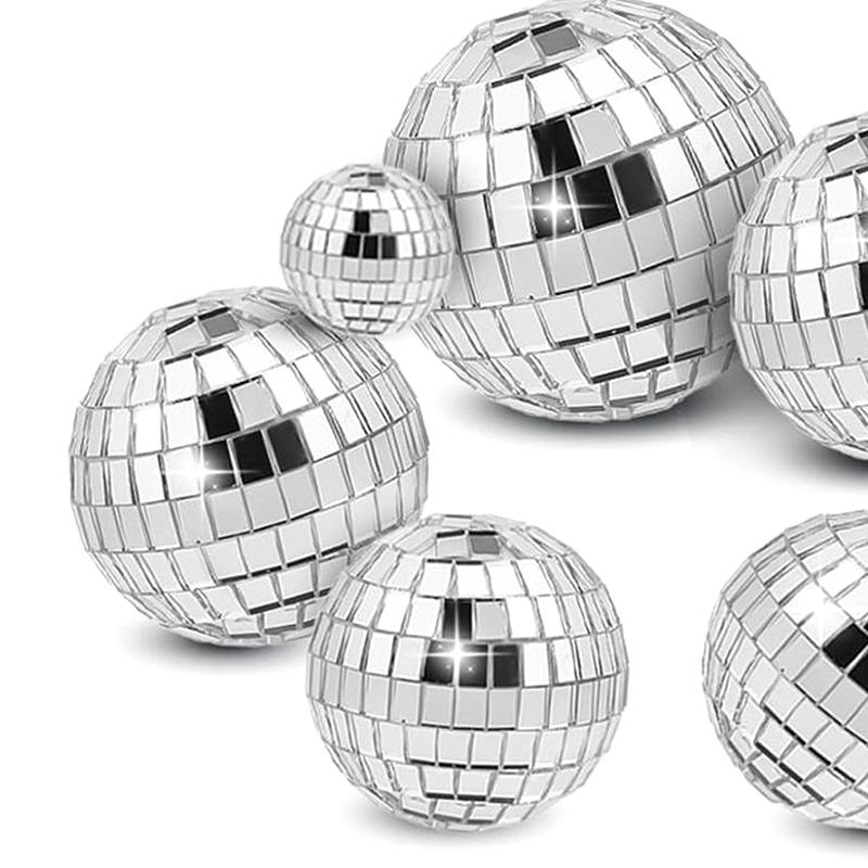 10Pc Mini Mirror Disco Ball Stage Light Reflective Rotating Bright Silver Glass Ball Christmas Birthday Wedding Party Cake Decor