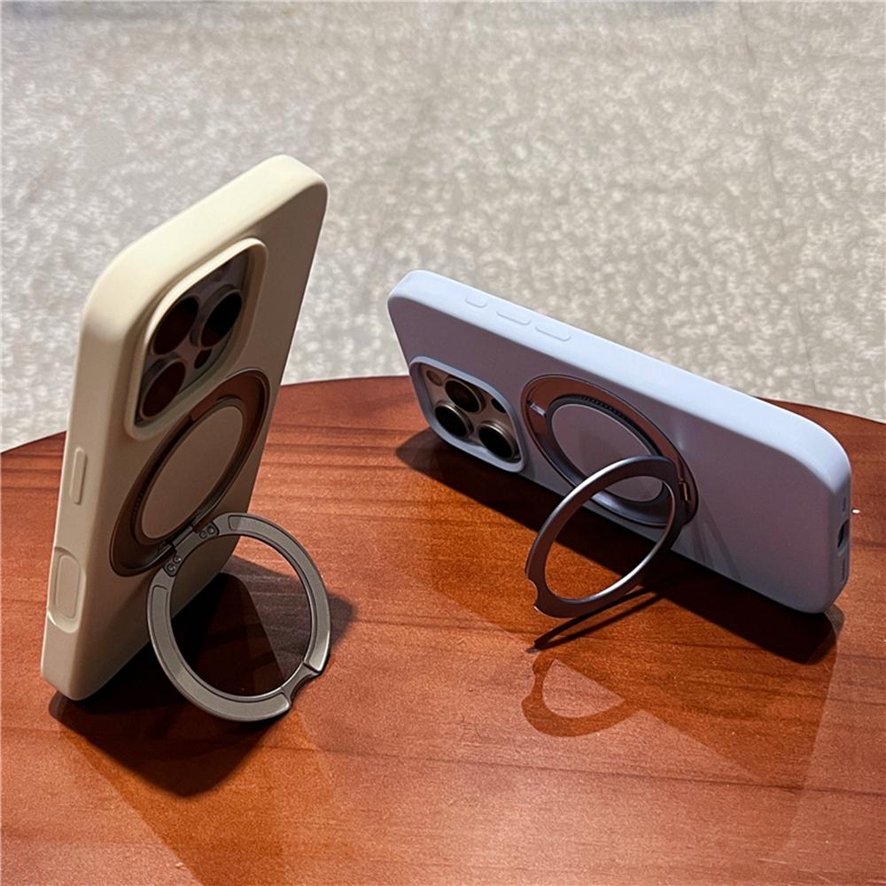 For iPhone 16 Pro Max Case Rotating Kickstand Liquid Silicone Phone Case Compatible with MagSafe