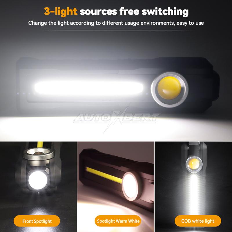 LED Rechargeable Magnetic COB Torch Handheld Inspection Lamp Cordless Worklight Portable Work Lights Shockproof Flashlight 6inch