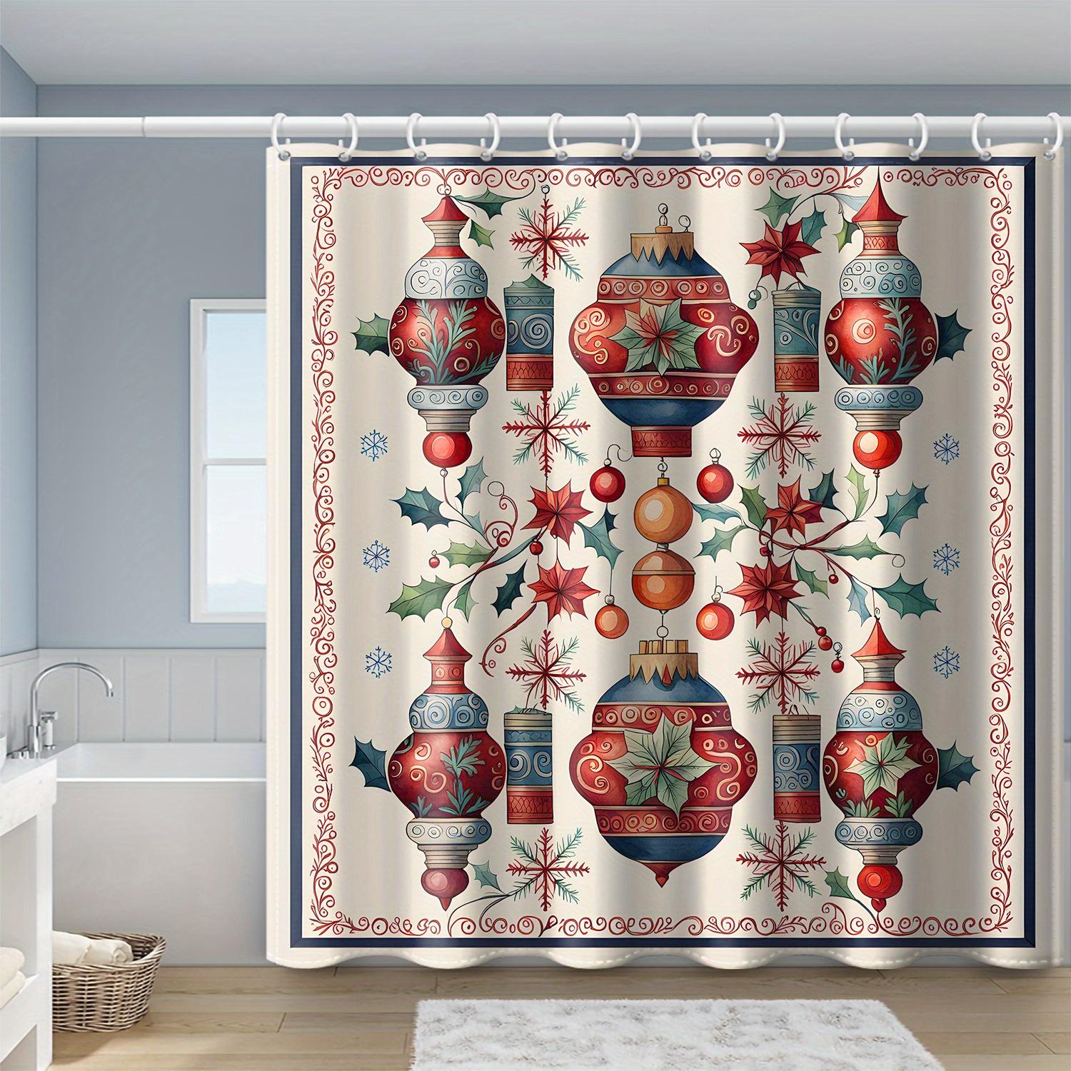 Christmas Bath Drape - Card Print, Waterproof, 71In, Machine Washable, Hooks, All-Season Decor W90XH180cm