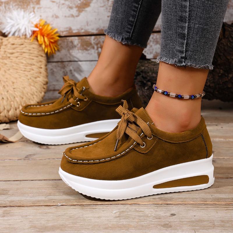 Cross-border foreign trade large size new European and American platform loafers front lace-up wedge heel casual outer shoes
