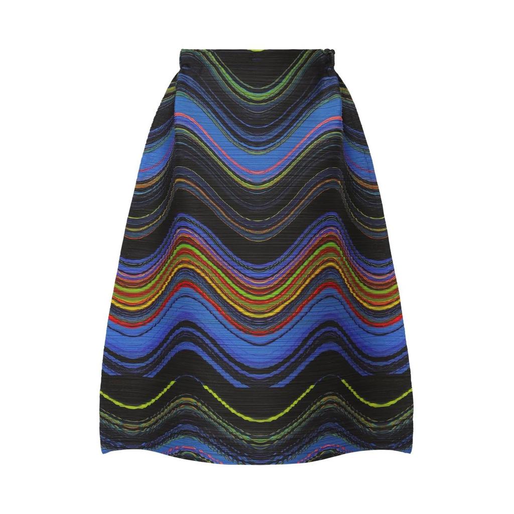 Miyake Plus Size Autumn Stripe Bodycon Skirt & Loose Pleated Top Two-Piece Set for Women
