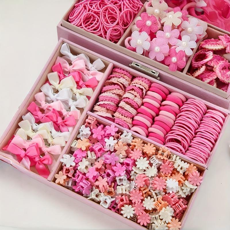 Fashion Hair Accessories Set, Glitter Bow Clips Star Clips Floral Hair Ties Non-Damaging Elastic Bands Tie Clips, High-Value Multi-Purpose Portable