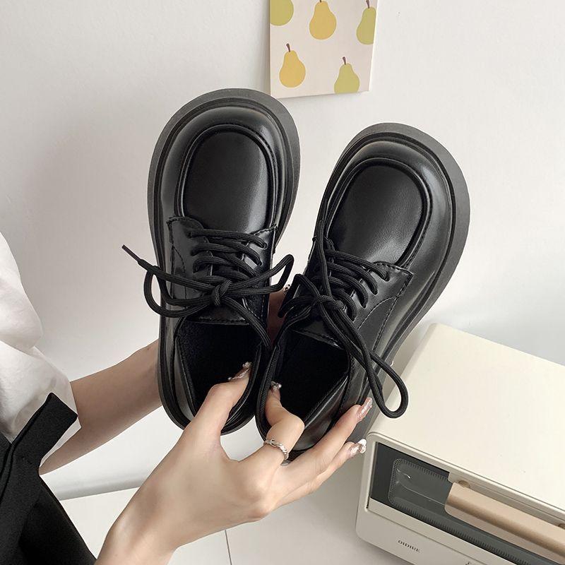 Black big head and small leather shoes women's spring 2025 new Japanese jk loafers British style muffin platform shoes