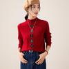 TUHUANG Women's Thick 100% Wool Christmas Jacquard Semi-High Collar Sweater