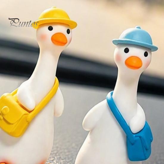 Cute Duck Figurine 4Pcs Mini Goose Figurines, Miniature Geese Statues with Hat & Bag, Tiny Resin Animal Healing Desktop Ornament Micro Landscape